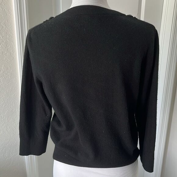 Kate Spade Live Colorfully Black Embellished Neck short Wool Cashmere Blend SZ L - Picture 3 of 7